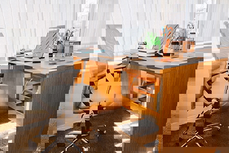 bright and cheerful home office with light warm colors