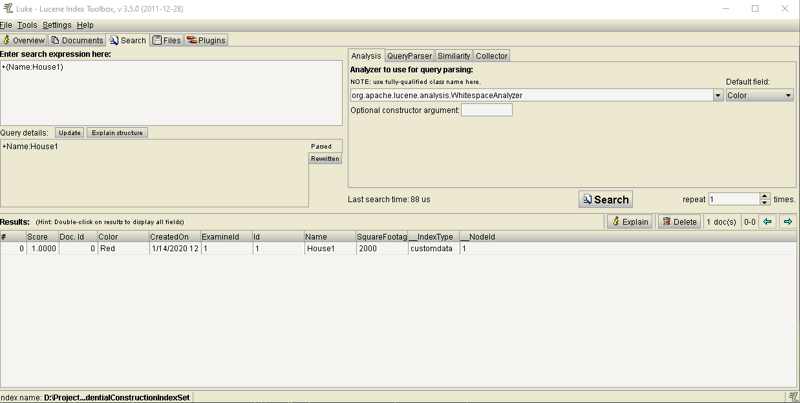 Luke program inspecting search index