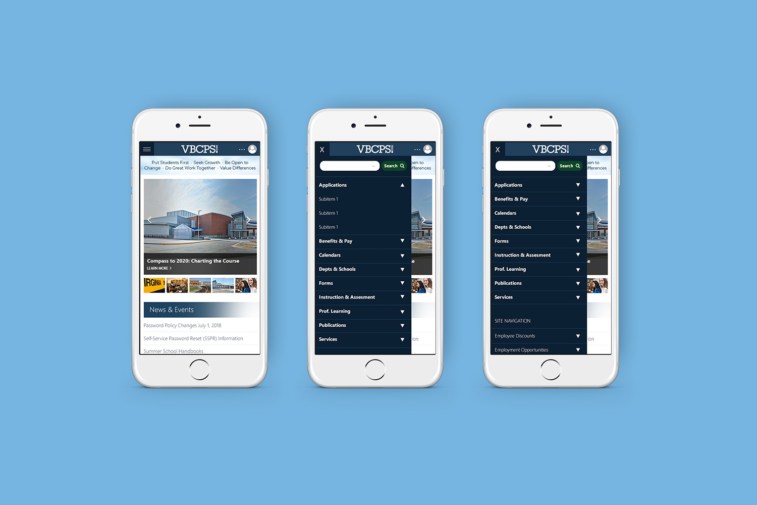 Virginia Beach City Public Schools mobile intranet design