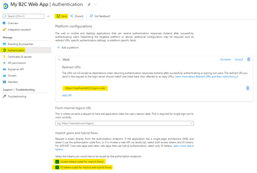 Save the application authentication