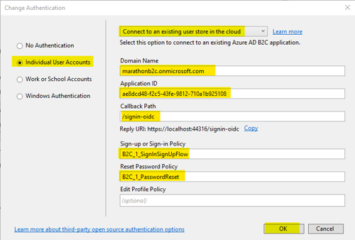 Configure the authentication area