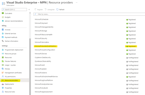 Registered Azure Active Directory
