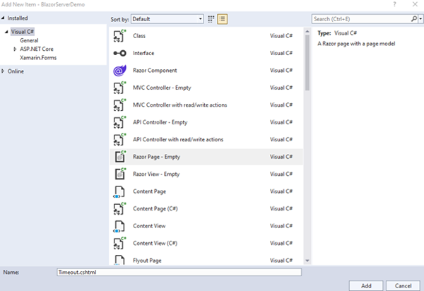 Add a new page called "Timeout."