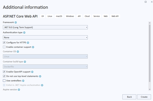 ASP.NET Core Web API application configuration