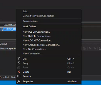 right click the csv in connection manager